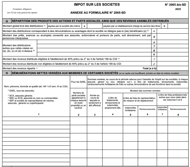 La liasse fiscale 2065 et ses éléments d'imposition