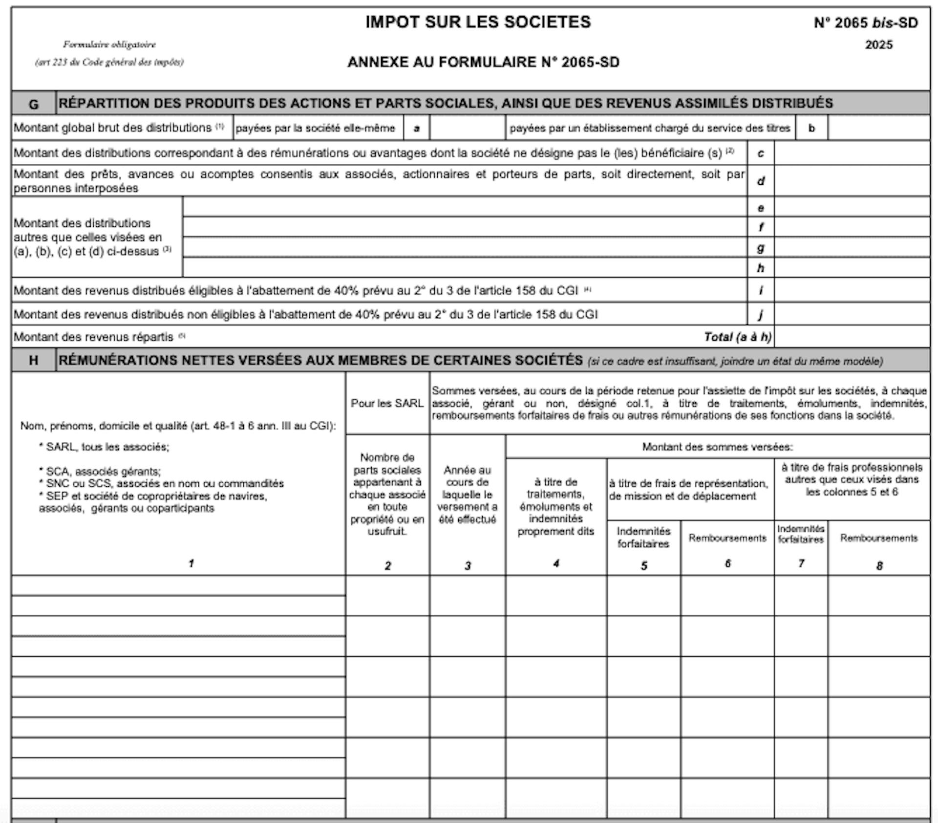 La liasse fiscale 2065 et ses éléments d'imposition