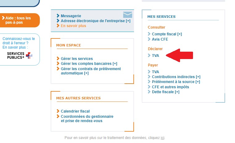 Déclarer TVA site impôts