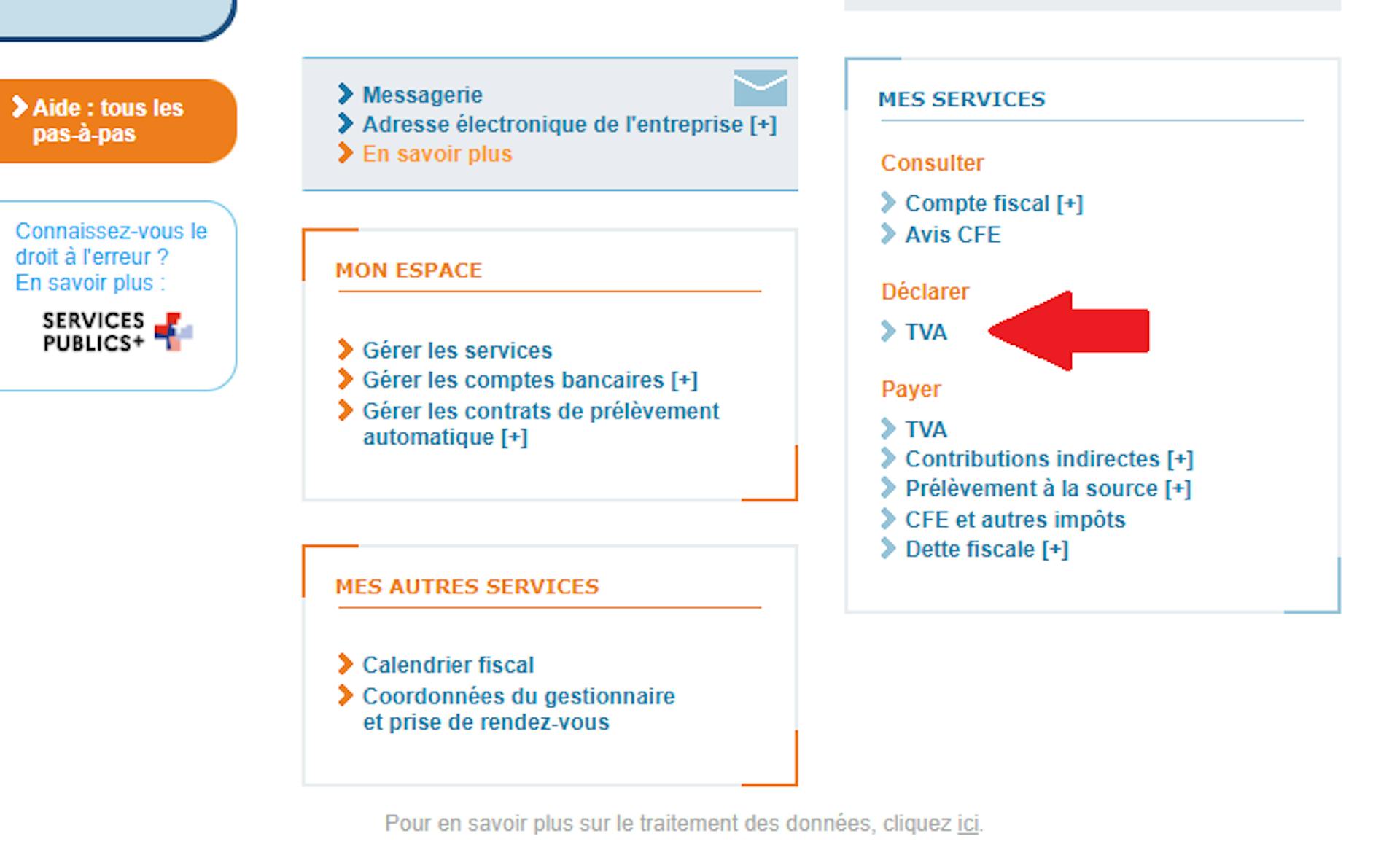 Déclarer TVA site impôts