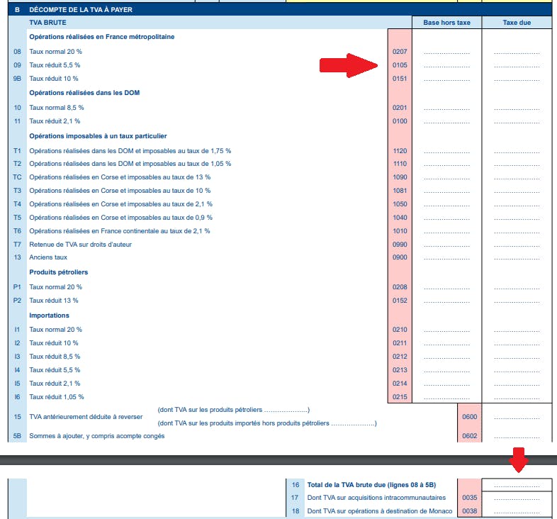 Déclarer taux TVA collectée