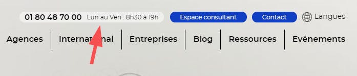 Capture d’écran d’un site de portage précisant les horaires d’ouverture du standard.