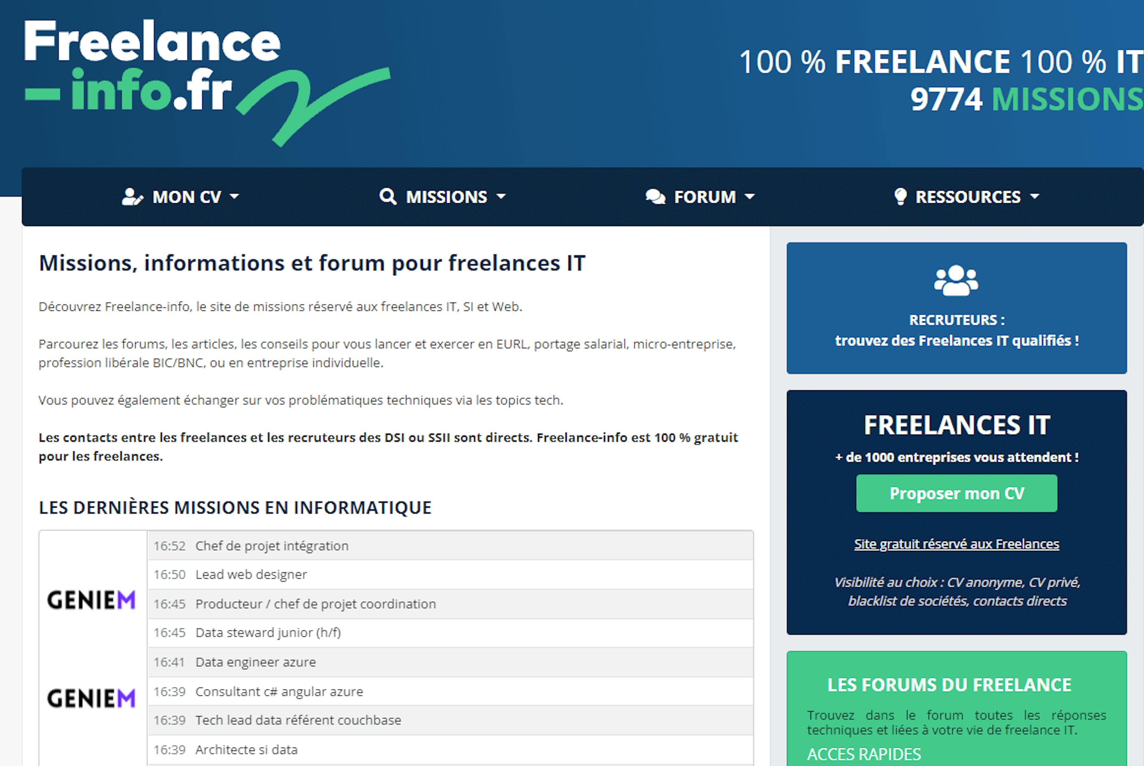 Capture d’écran du site Freelance-Info