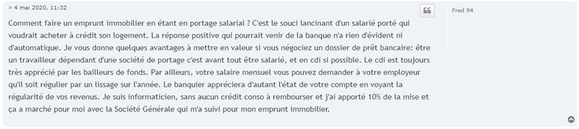 Le témoignage d’un salarié porté sur son emprunt immobilier (source : Forum sports-sante.com)