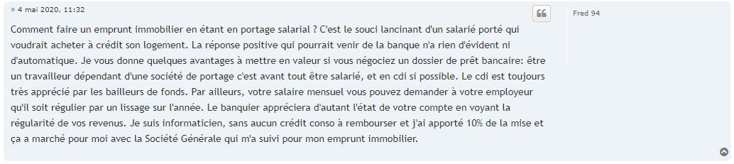Le témoignage d’un salarié porté sur son emprunt immobilier (source : Forum sports-sante.com)