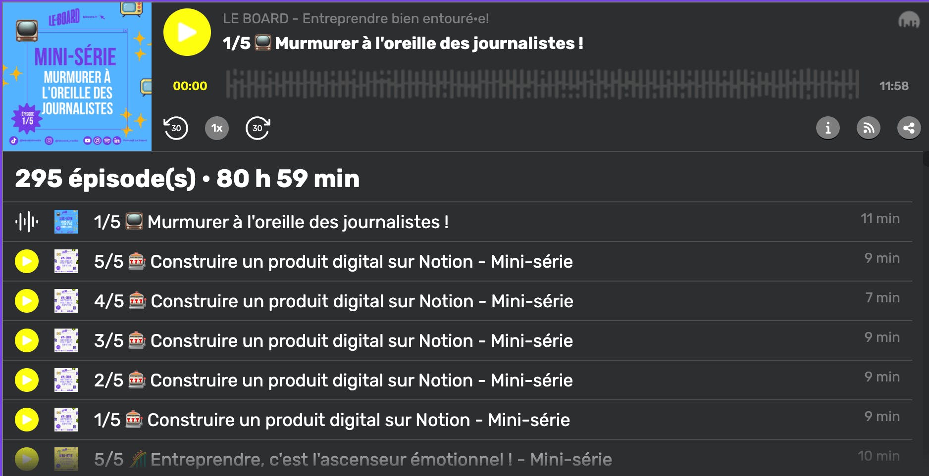 Aperçu de l'une des mini-séries du podcast Le Board