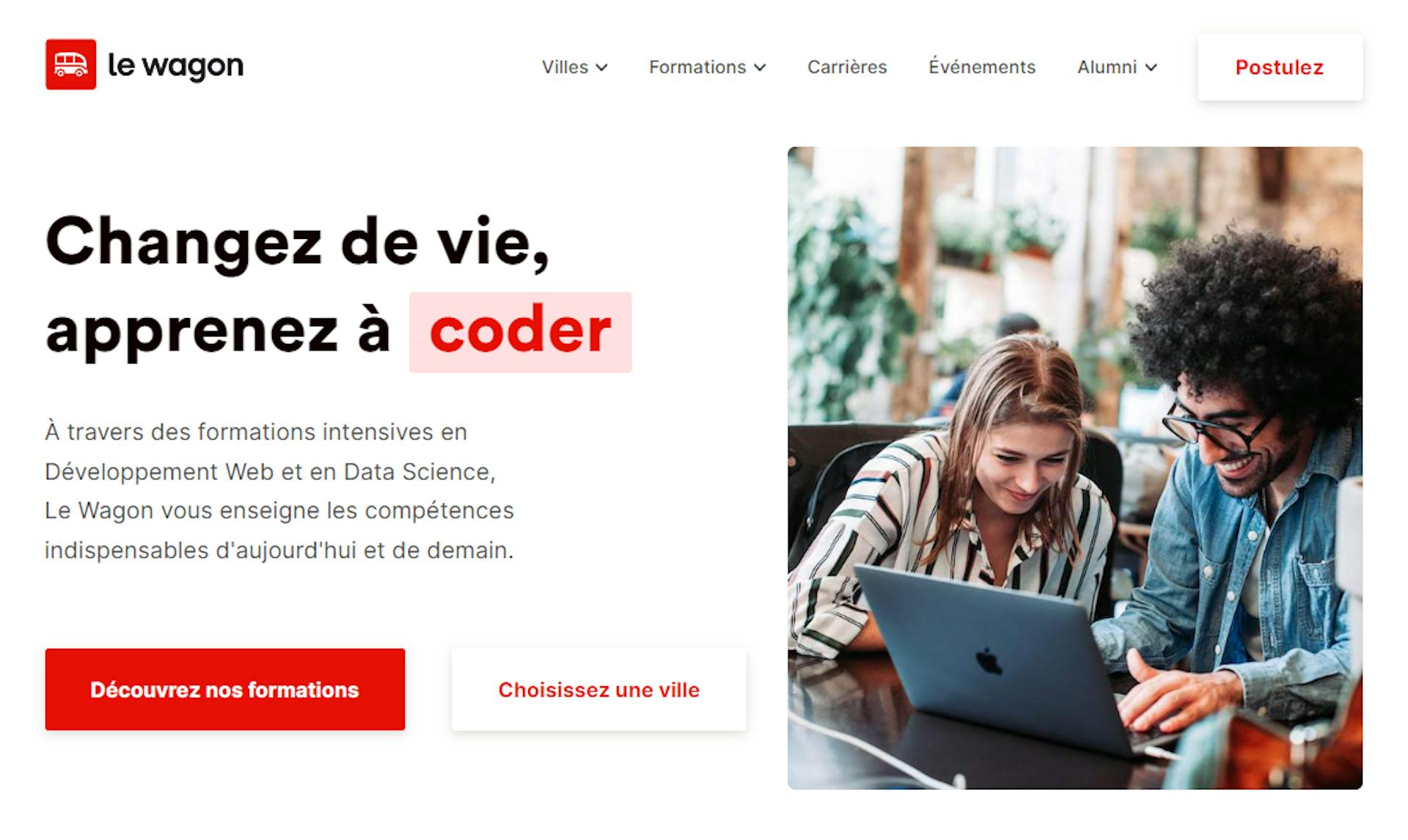 Un aperçu du site de la formation Le Wagon