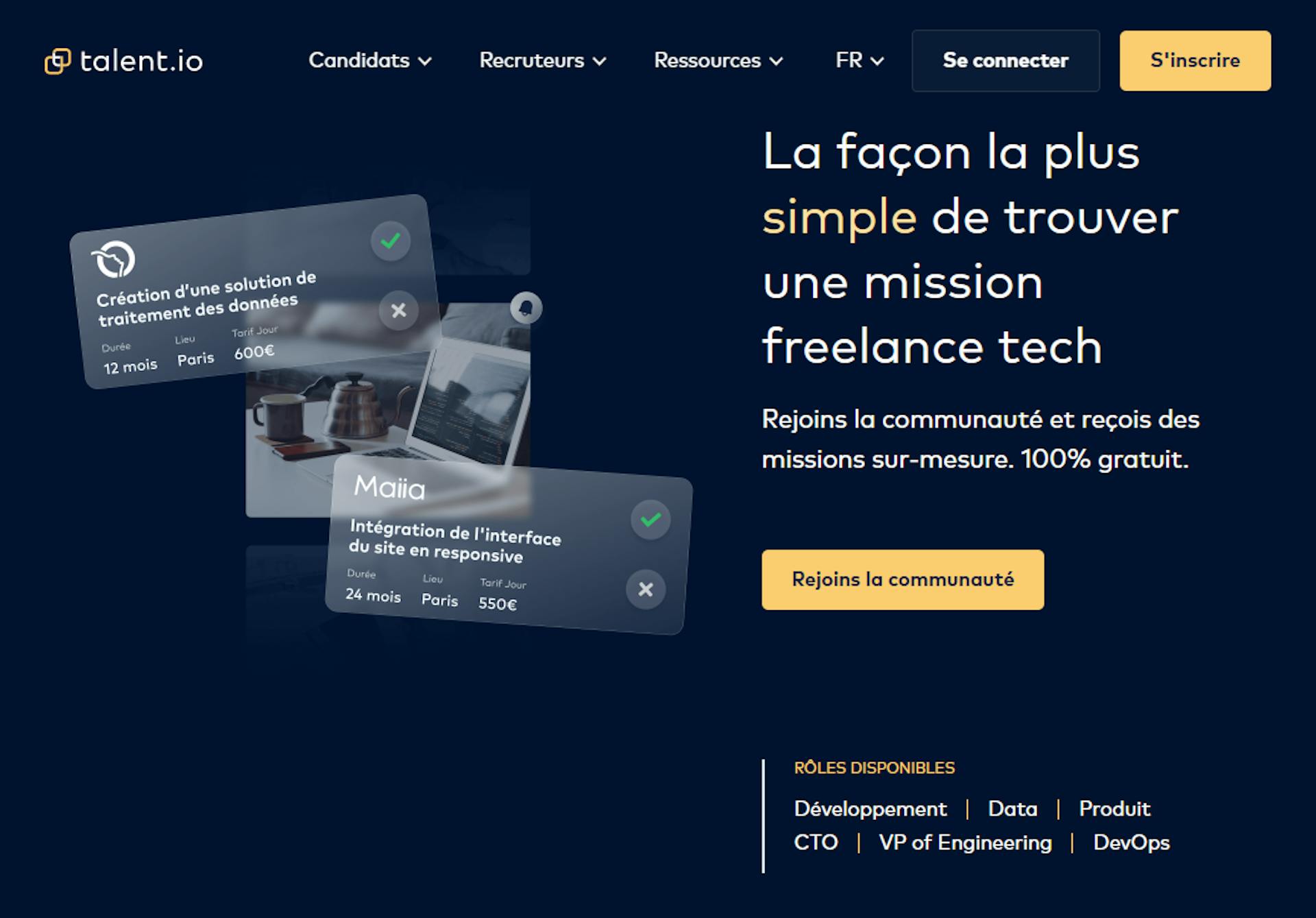 Capture d’écran de la plateforme Talent.io

