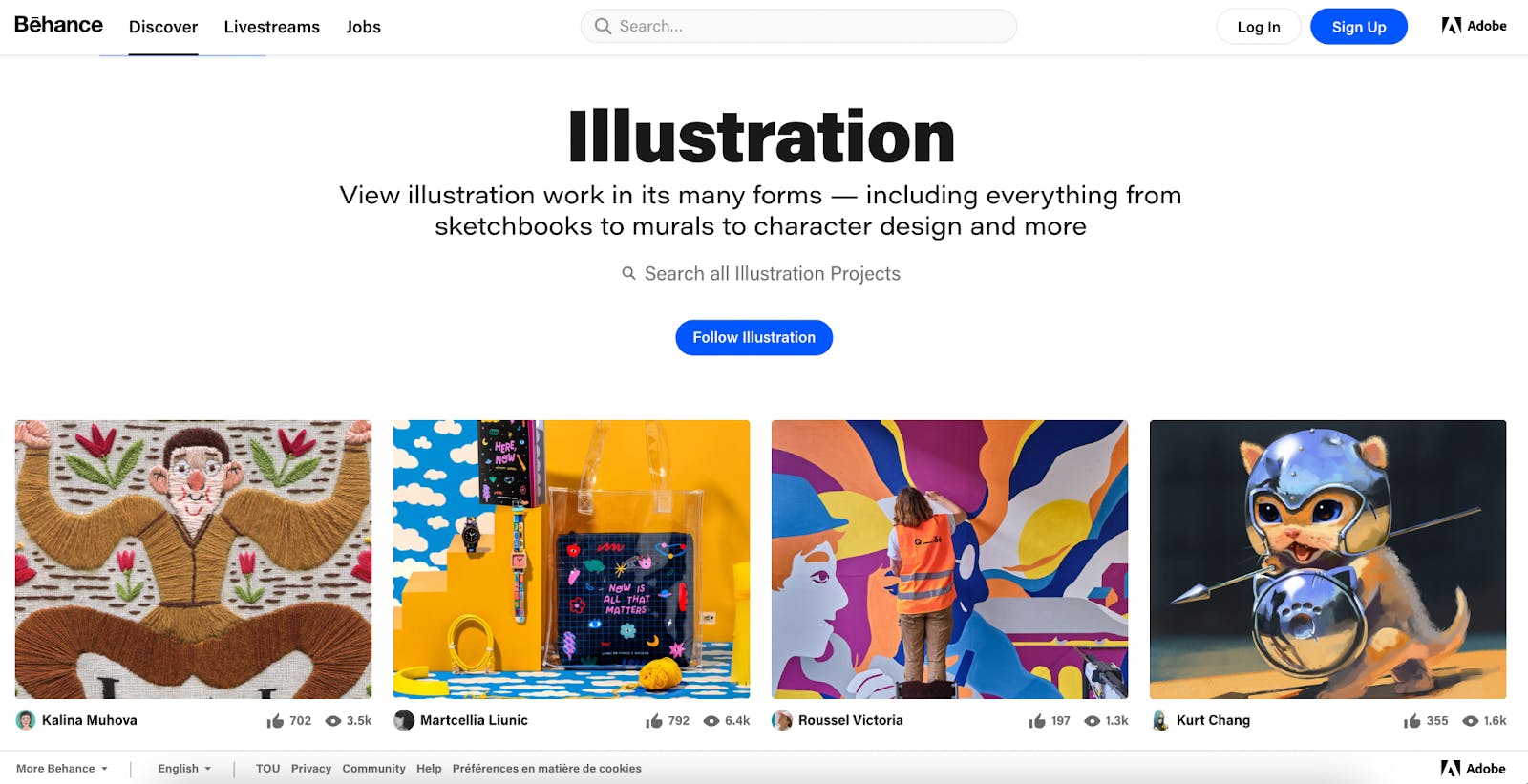 Capture d’écran de la page “Illustration” de Behance