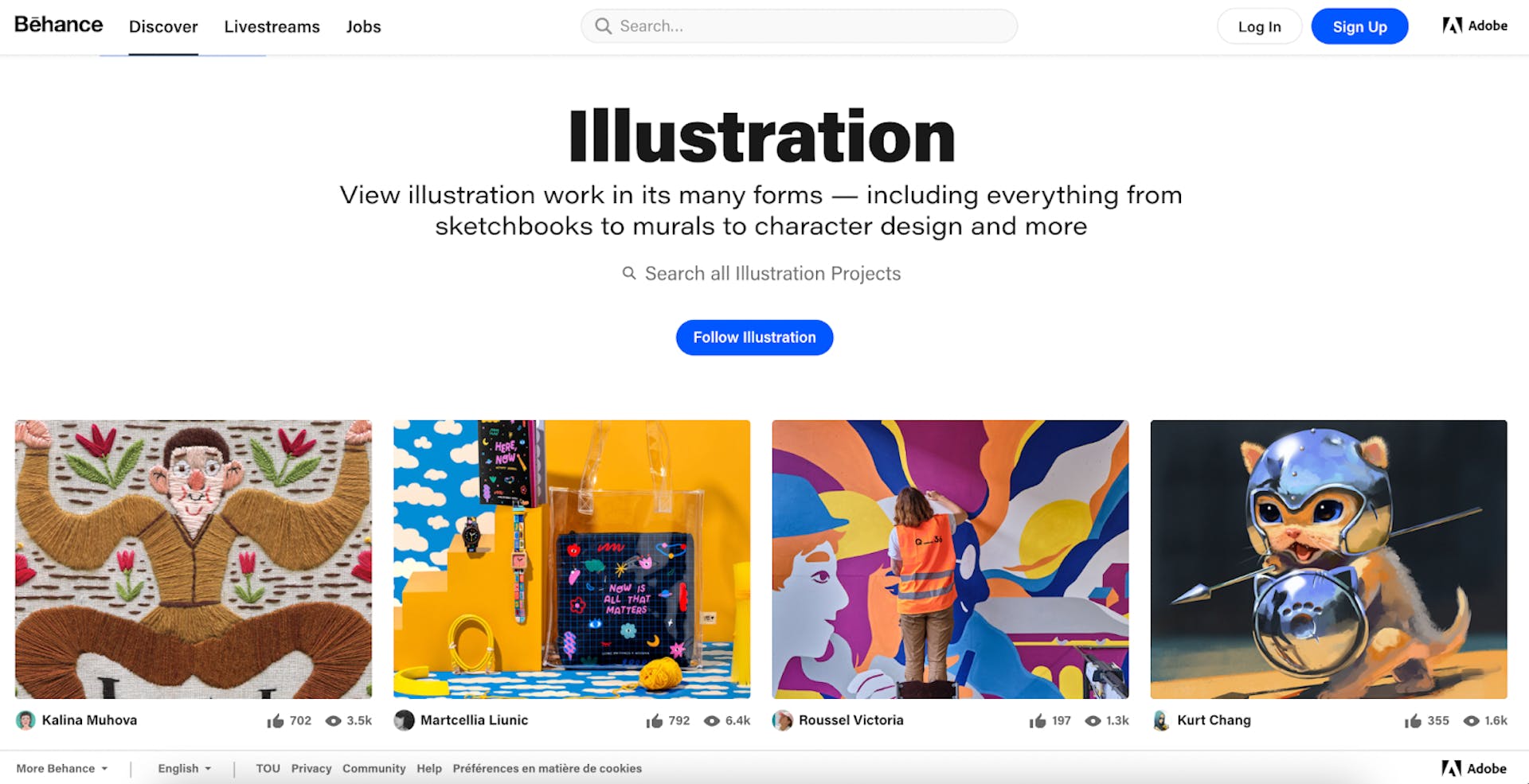 Capture d’écran de la page “Illustration” de Behance 