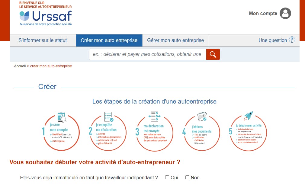 Aperçu de la plateforme de l’Urssaf dédiée aux micro-entrepreneurs