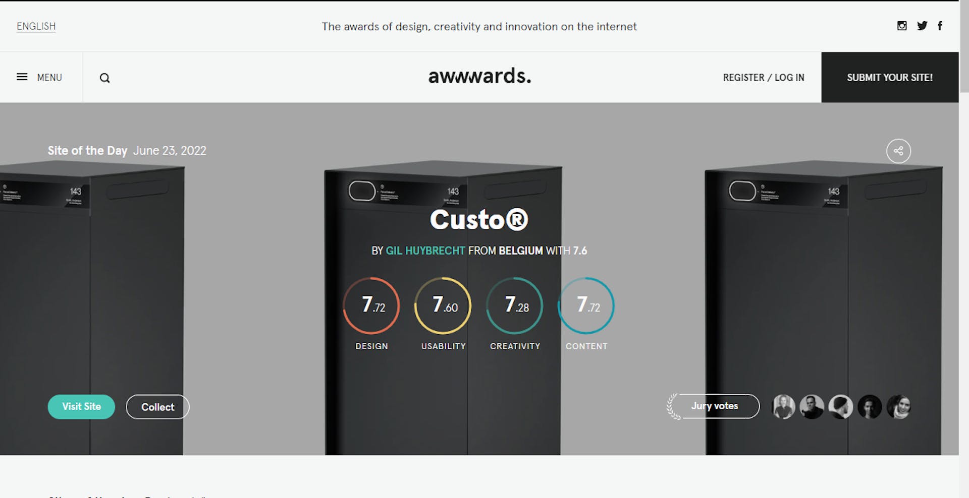 Capture d’écran de la homepage du site awwwards