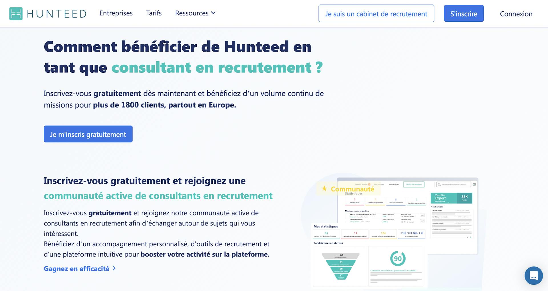 Capture d'écran de la plateforme Hunteed