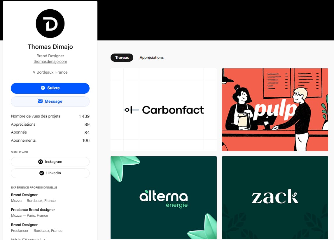 Le portfolio de Thomas Dimajo, brand designer freelance, sur la plateforme Behance