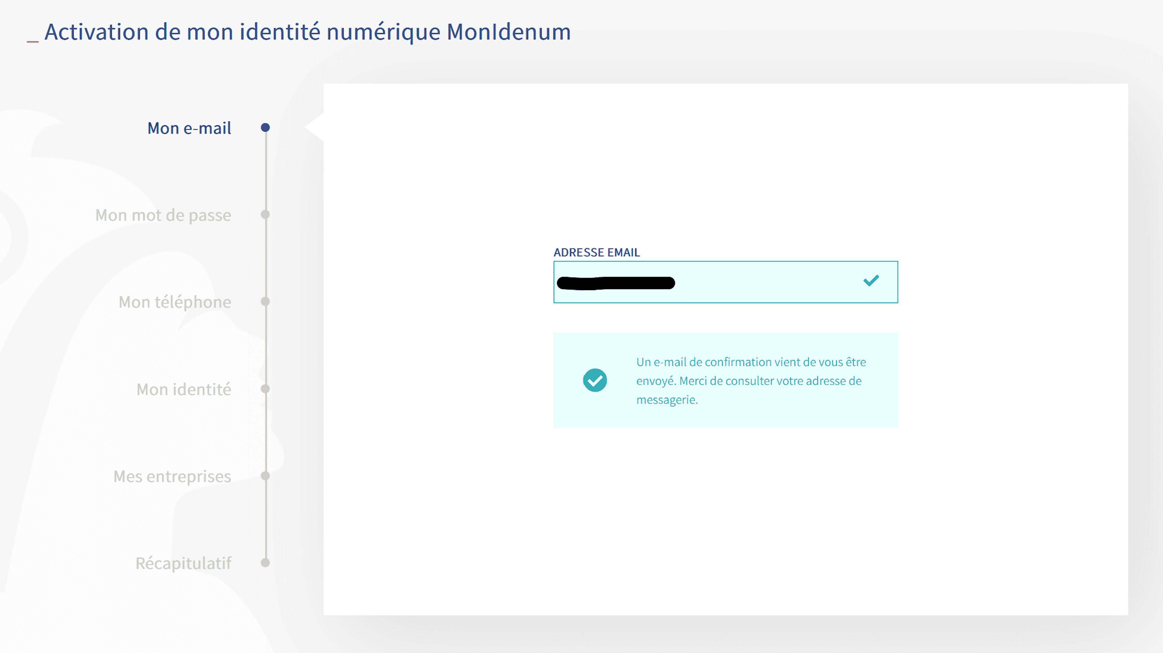 Activation de son identité numérique monidenum - confirmation adresse mail 