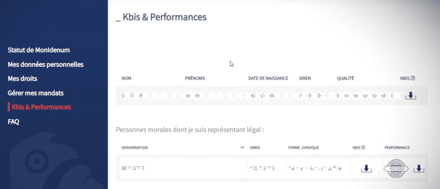 Commander son extrait kbis sur monidenum