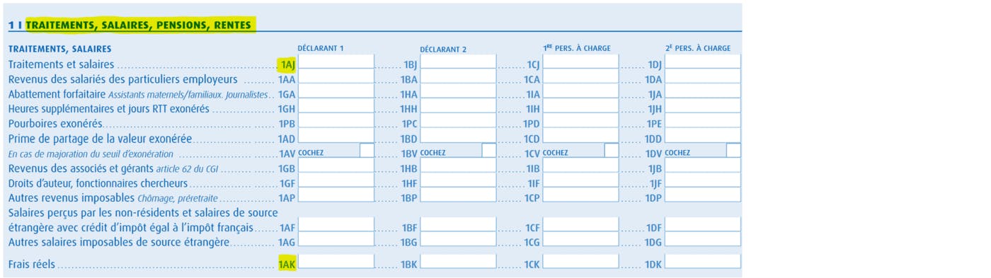 Déclaration impôt sur le revenu, catégorie traitements et salaires
