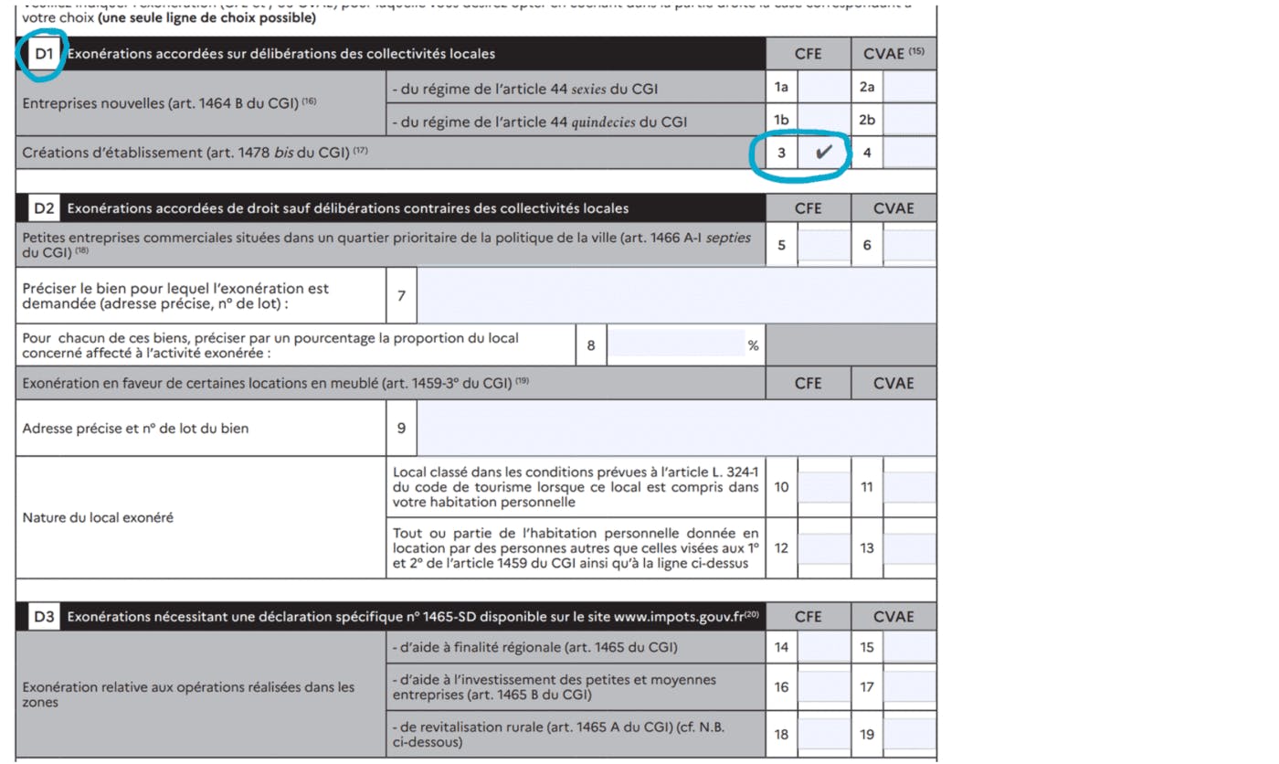 Formulaire exonération CFE première année micro-entrepreneur