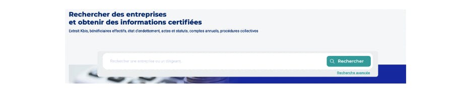 Barre de recherche info greffe pour numéro SIRET