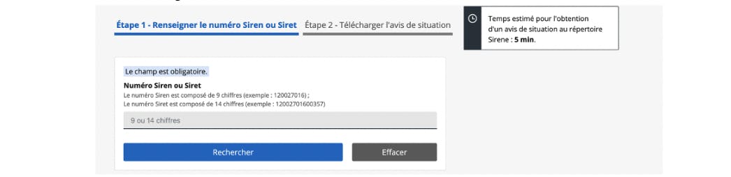 Site de l'INSEE pour numéro SIREN ou SIRET