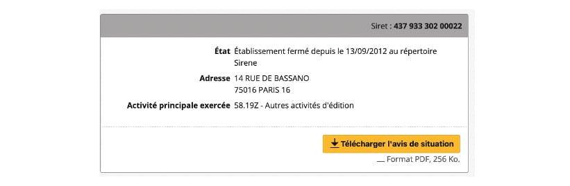 Avis de situation SIRENE à télécharger