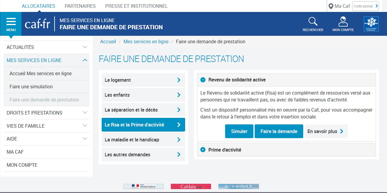 Demande RSA site Caf.fr