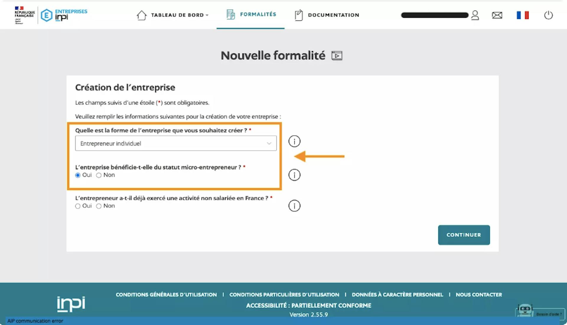 Création micro-entreprise sur site INPI
