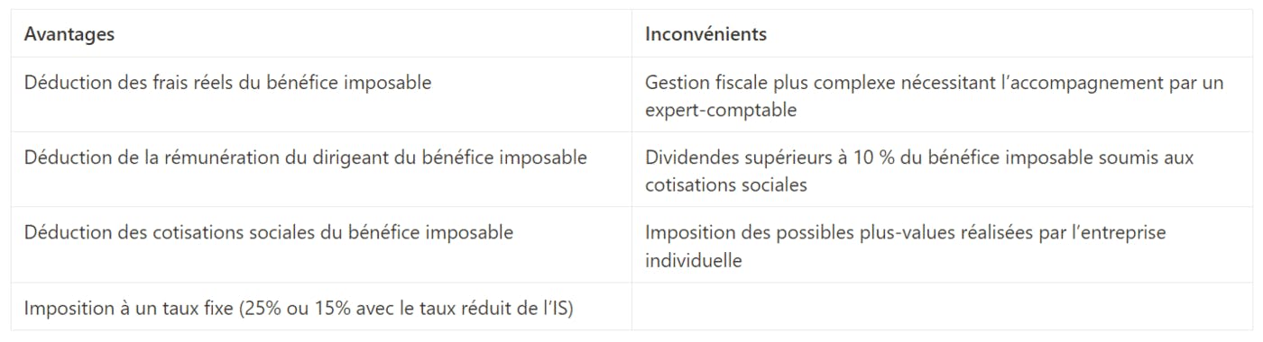 Avantages et inconvénients de l'IS en EI