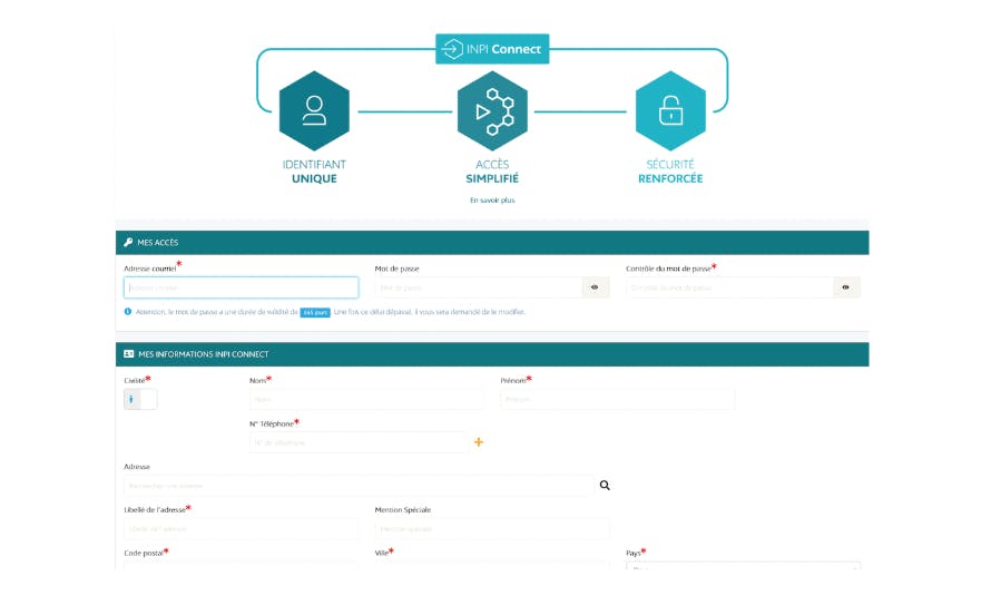 Création compte sur le guichet unique de l'INPI
