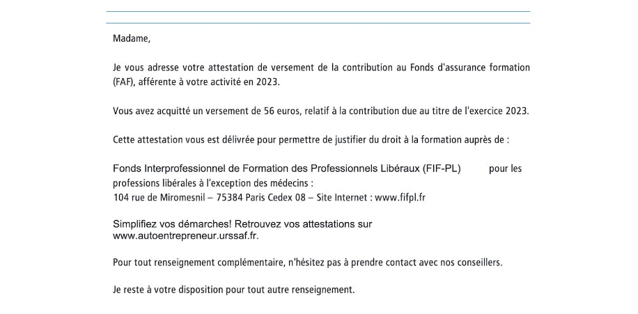 Obtenir attestation de paiement CPF sur le site de l'Urssaf