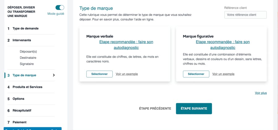 INPI dépôt marque type de marque