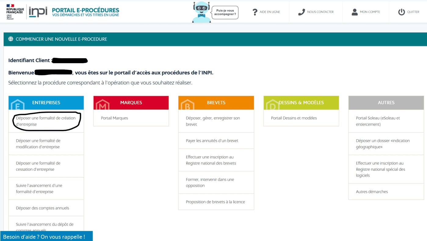 Déposer formalité création d'entreprise sur l'INPI