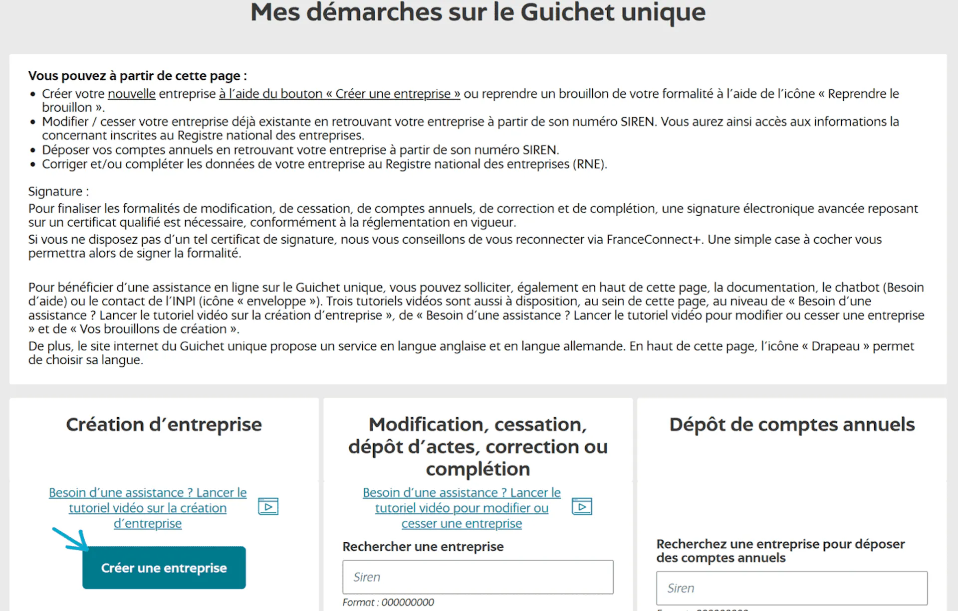 Création d'entreprise sur l'INPI