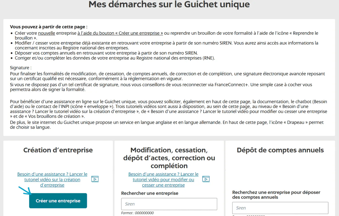 Création d'entreprise sur l'INPI