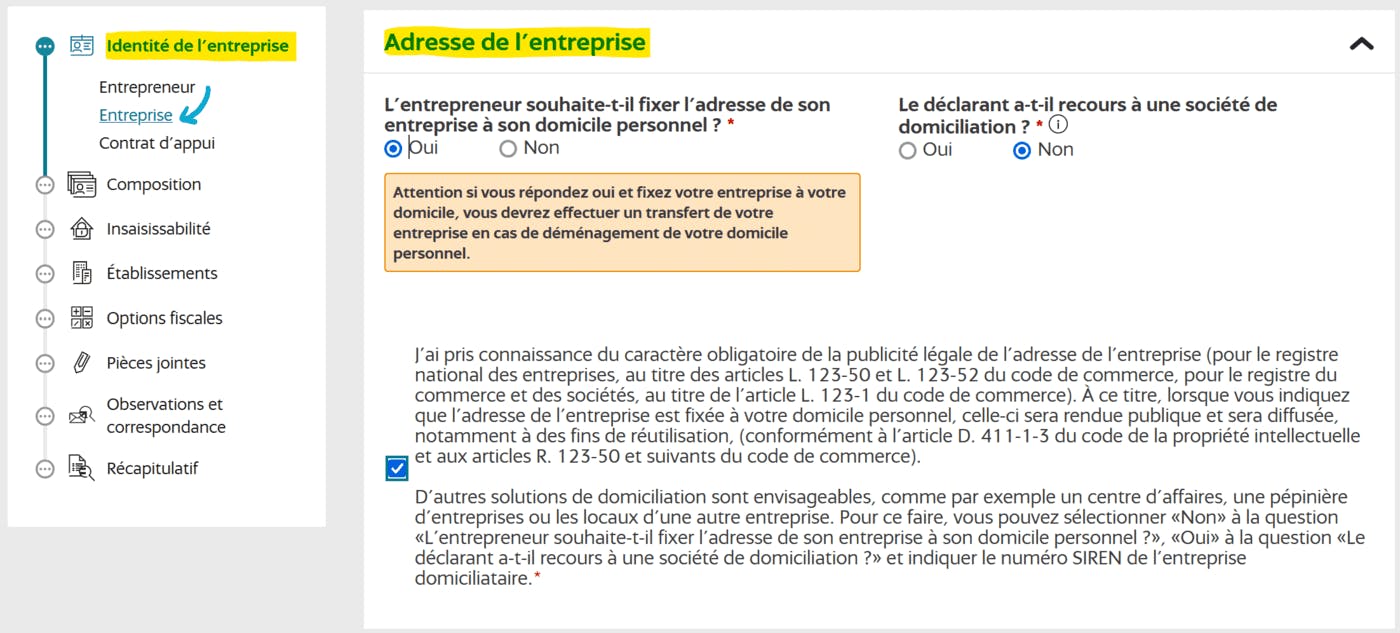 Domiciliation de sa micro-entreprise à son domicile personnel sur le guichet unique de l'INPI