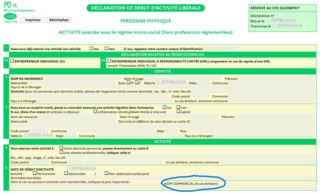 formulaire de déclaration de modification d'une entreprise