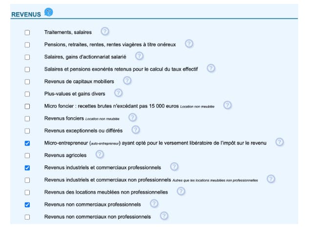 Formulaire 2042-C-PRO case déclaration des revenus