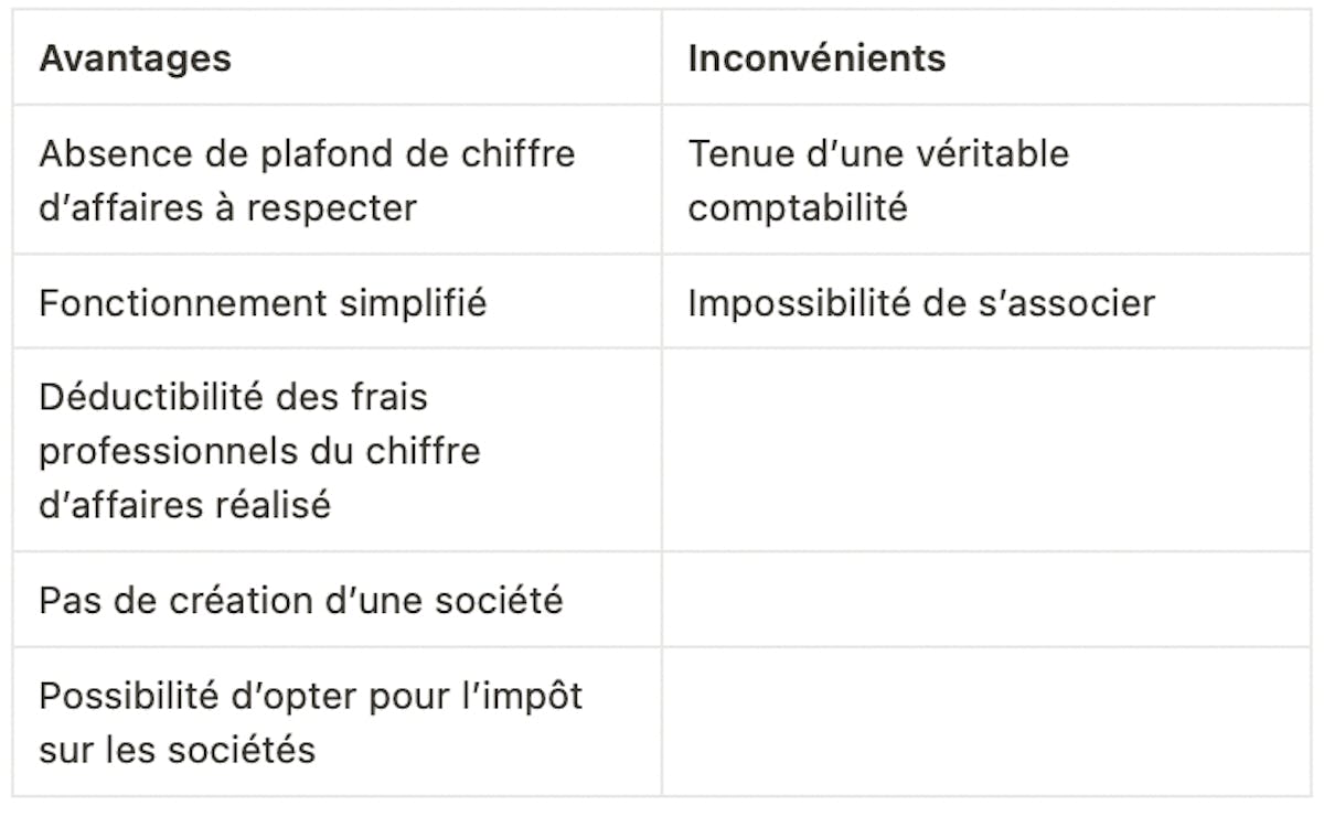 Tableau des avantages et des inconvénients de l'entreprise individuelle