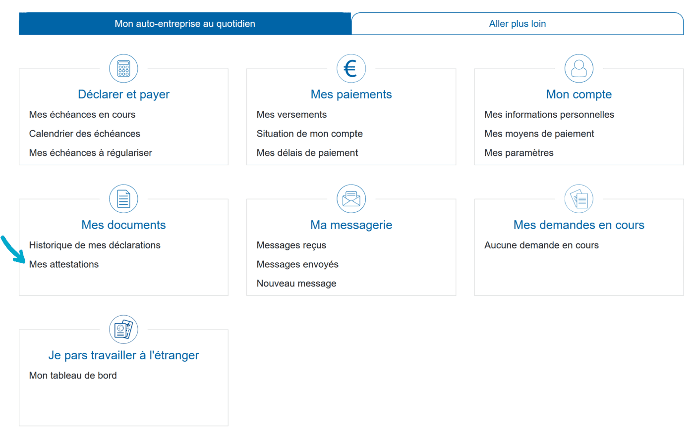 Accéder à son attestation de chiffre d'affaires auto-entrepreneur