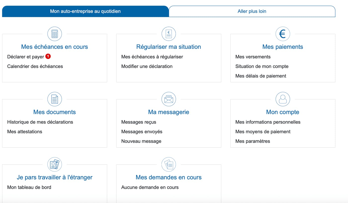 Site de l'Urssaf pour déclarer son chiffre d'affaires d'auto-entrepreneur