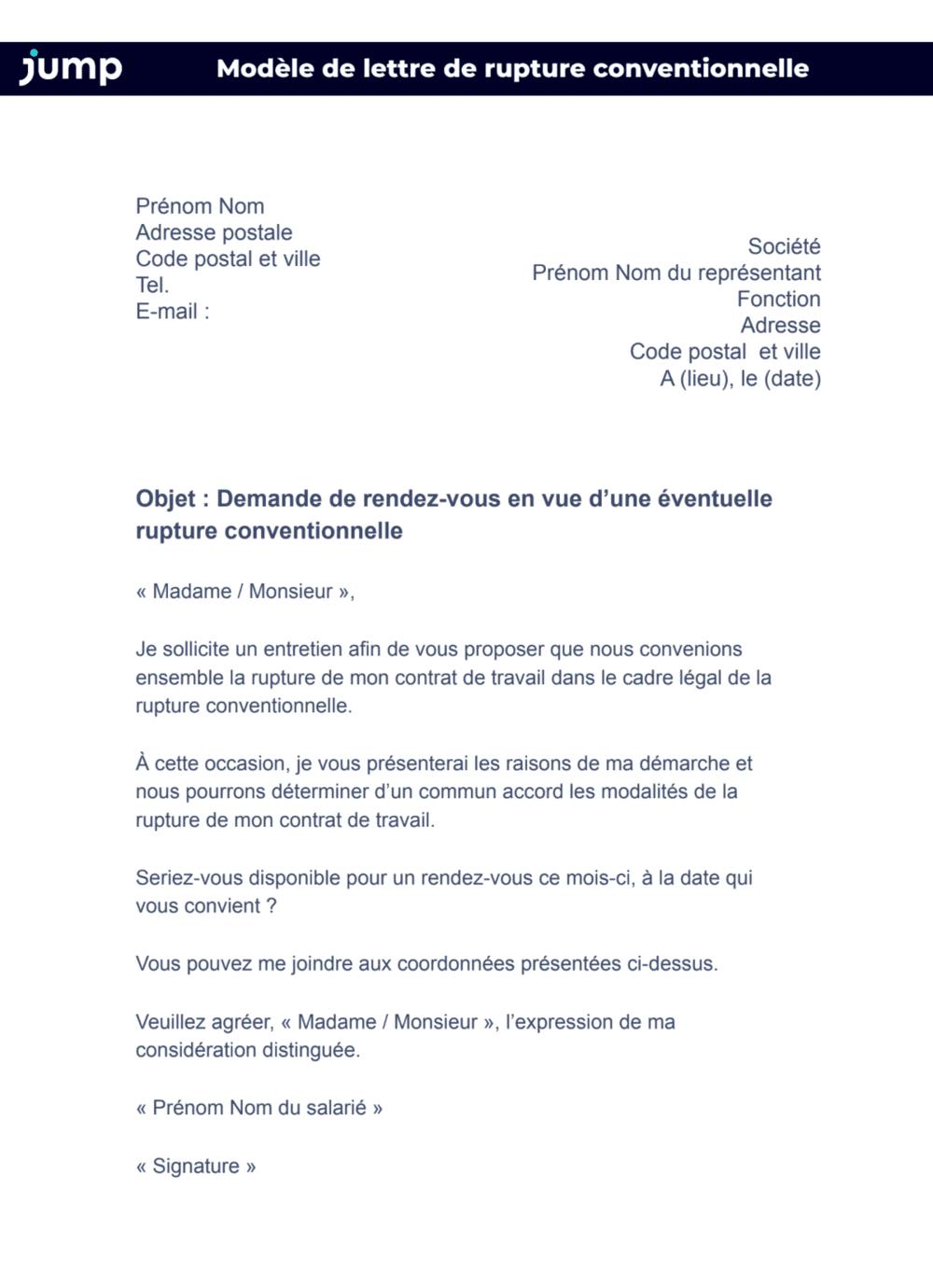 Modèle de lettre de rupture conventionnelle