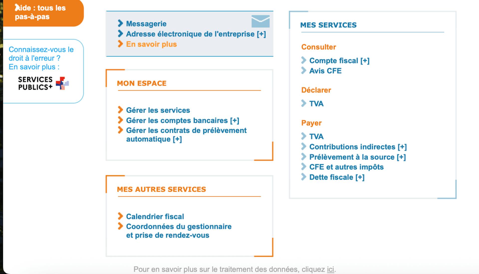 Capture d'écran de l'espace pro sur impôts.gouv