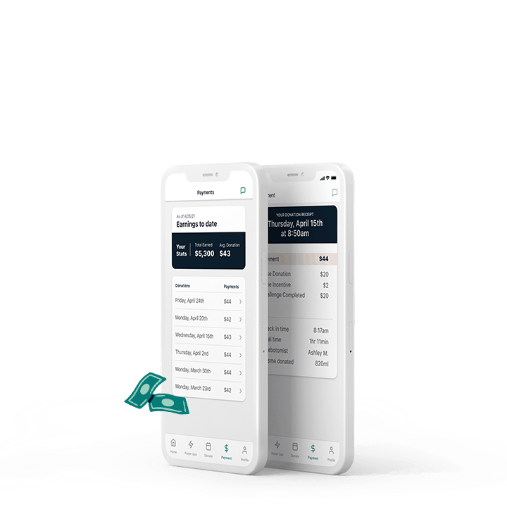 Screenshots of Parachute app overall earnings screen and visit details screen.