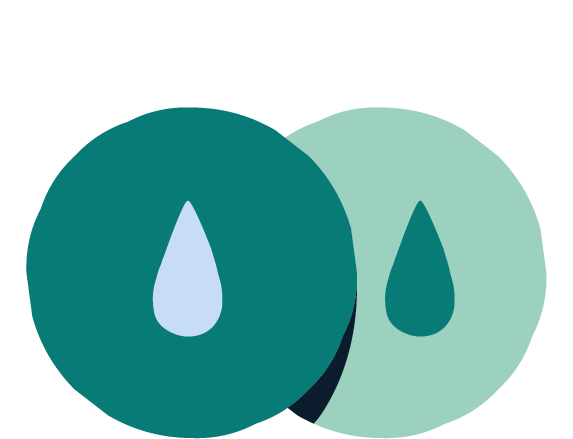 Illustration of two overlapping circles with droplets in the center of each.