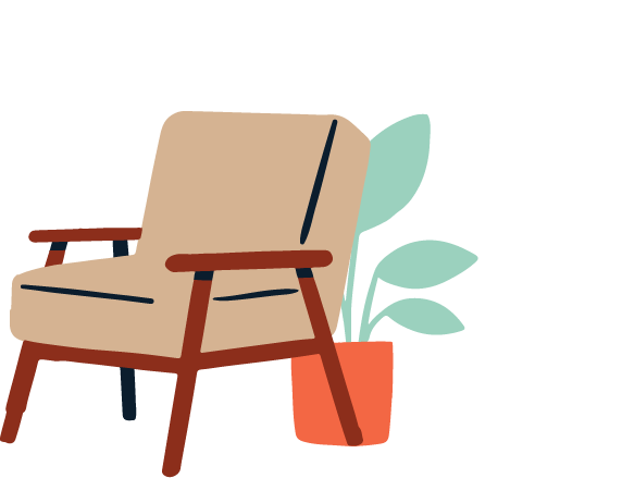Illustration of a chair with a potted plant