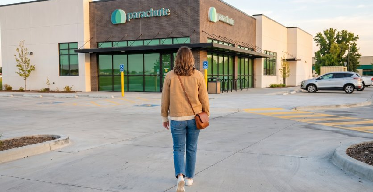 women walking up to join parachute center during evening hours