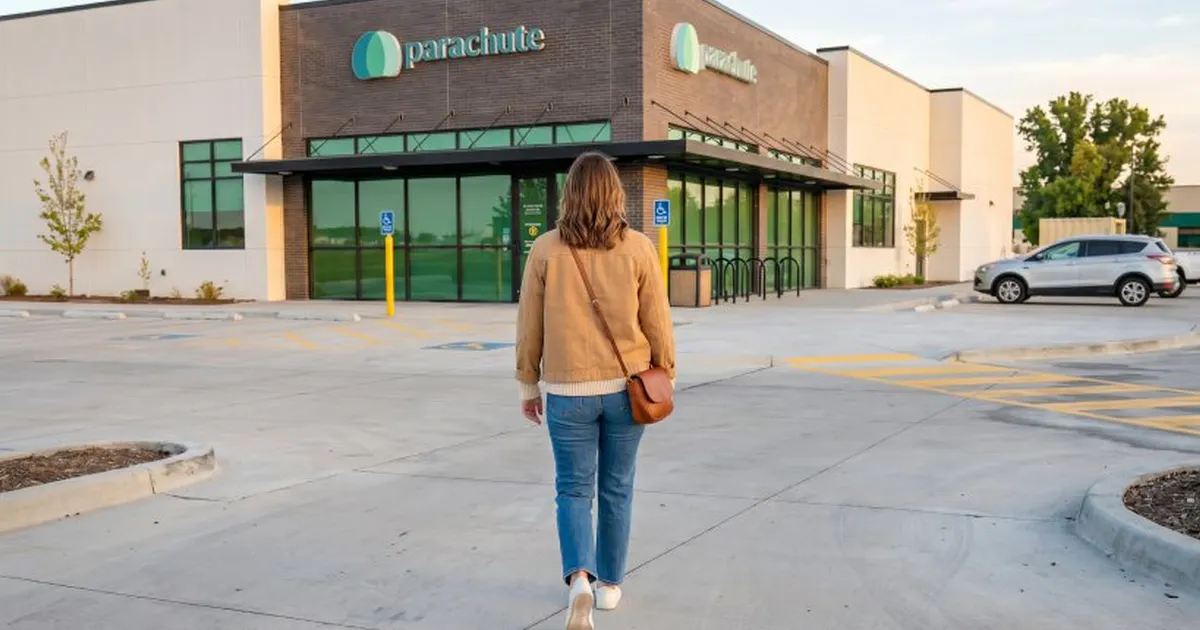 women walking up to join parachute center during evening hours