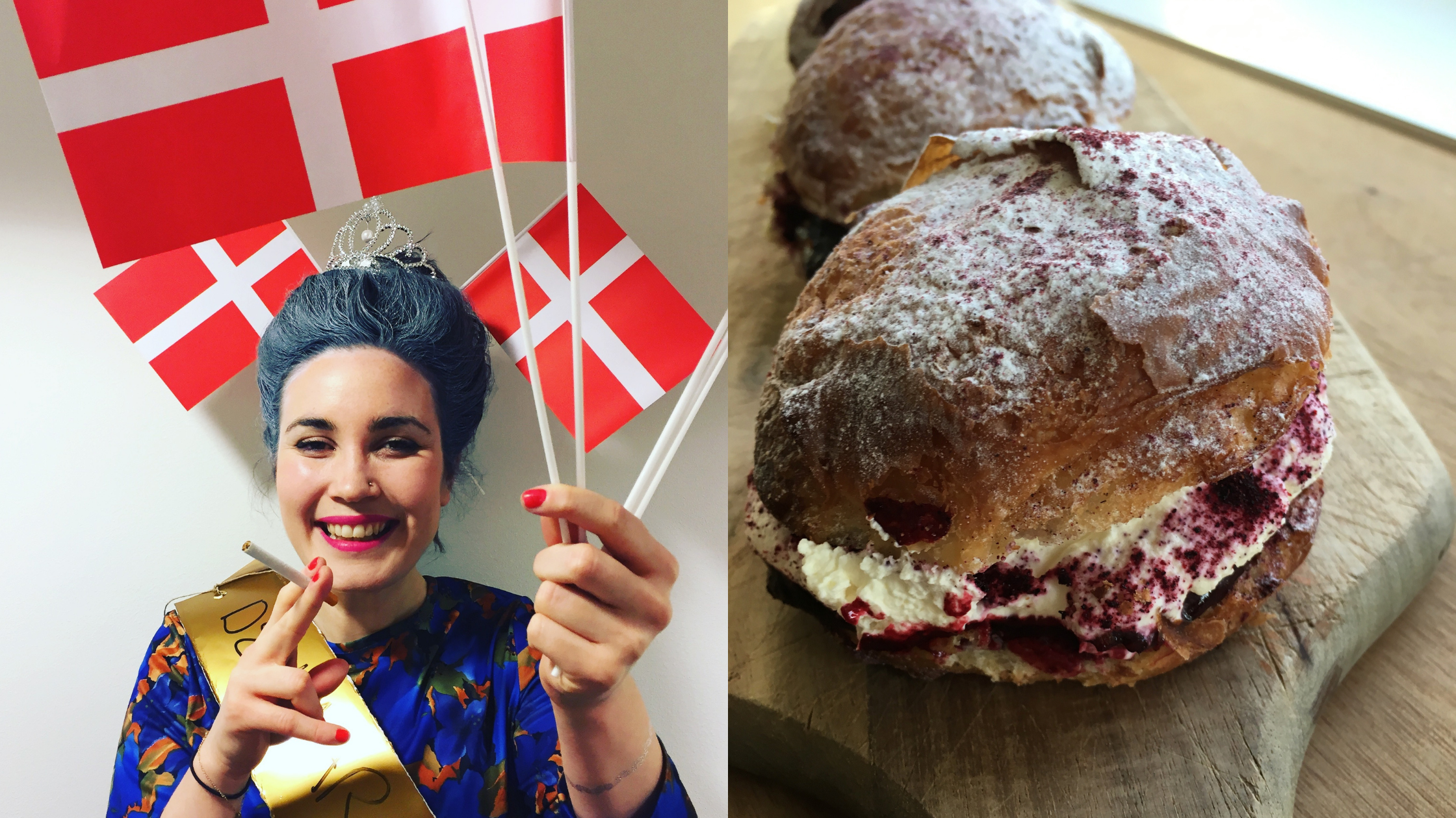 Costumes and Danish pastries symbolizing Fastelavn celebrations