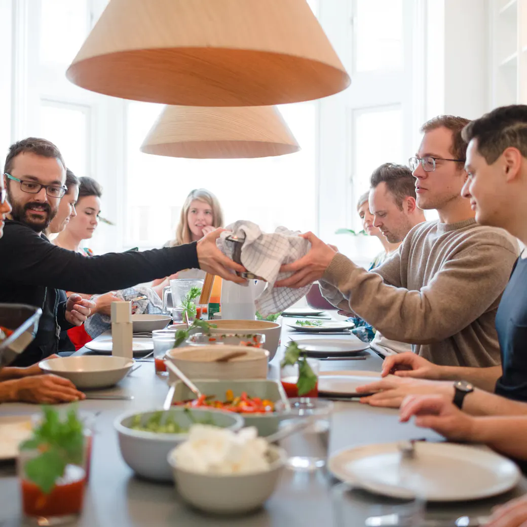 Community dinner in a LifeX coliving apartment