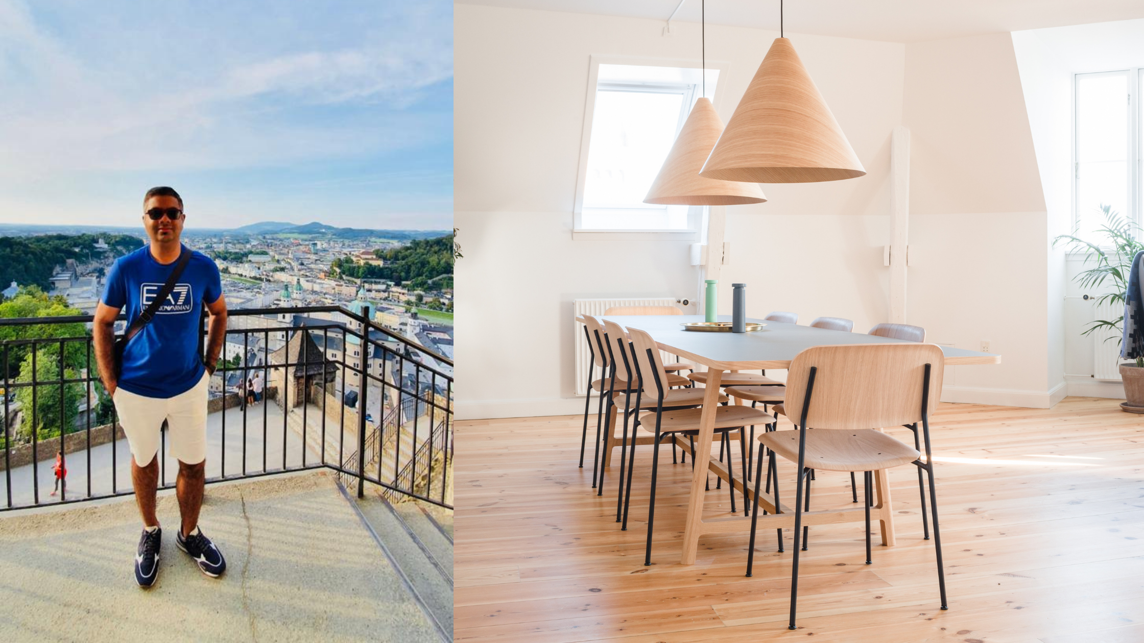LifeX member Kamran travelling and a dining area in a LifeX coliving apartment